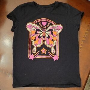 The Children's Place Black Tee with Colorful Butterfly Design